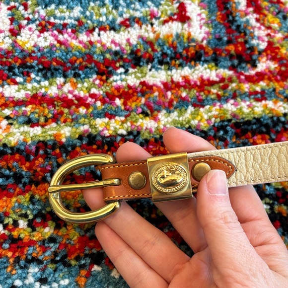 Dooney & Bourke Cream Leather Belt with Brown Accent and Gold Hardware - Picture 2 of 7